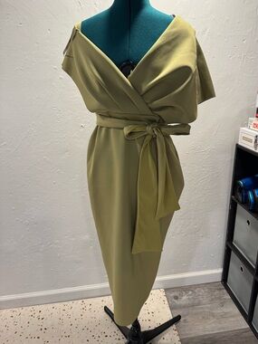 ASOS Olive One-Shoulder Wrap Midi Dress